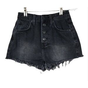 Forever 21 Cut Off Jean Shorts Women Sz 24 Button Fly High Rise Black Distressed